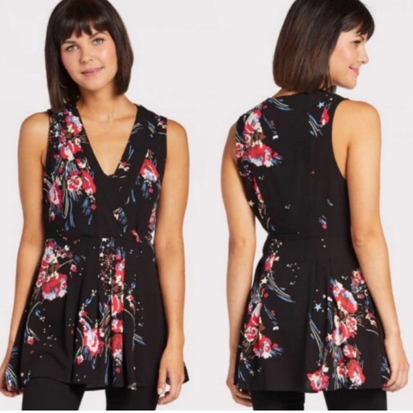 🆕 Free People Sleeveless Black Tunic Top with Floral Print. NWT - Picture 11 of 11